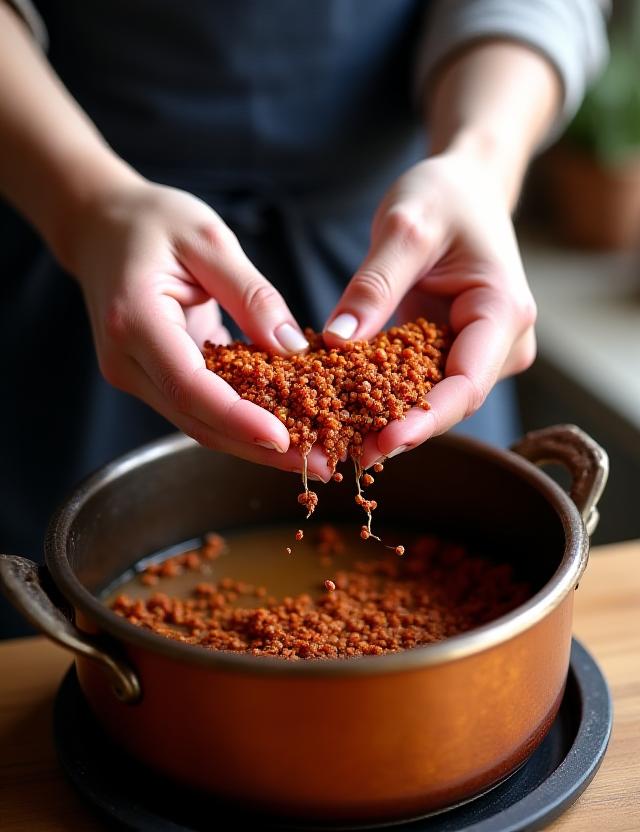 職人が薬膳スープを仕込む様子